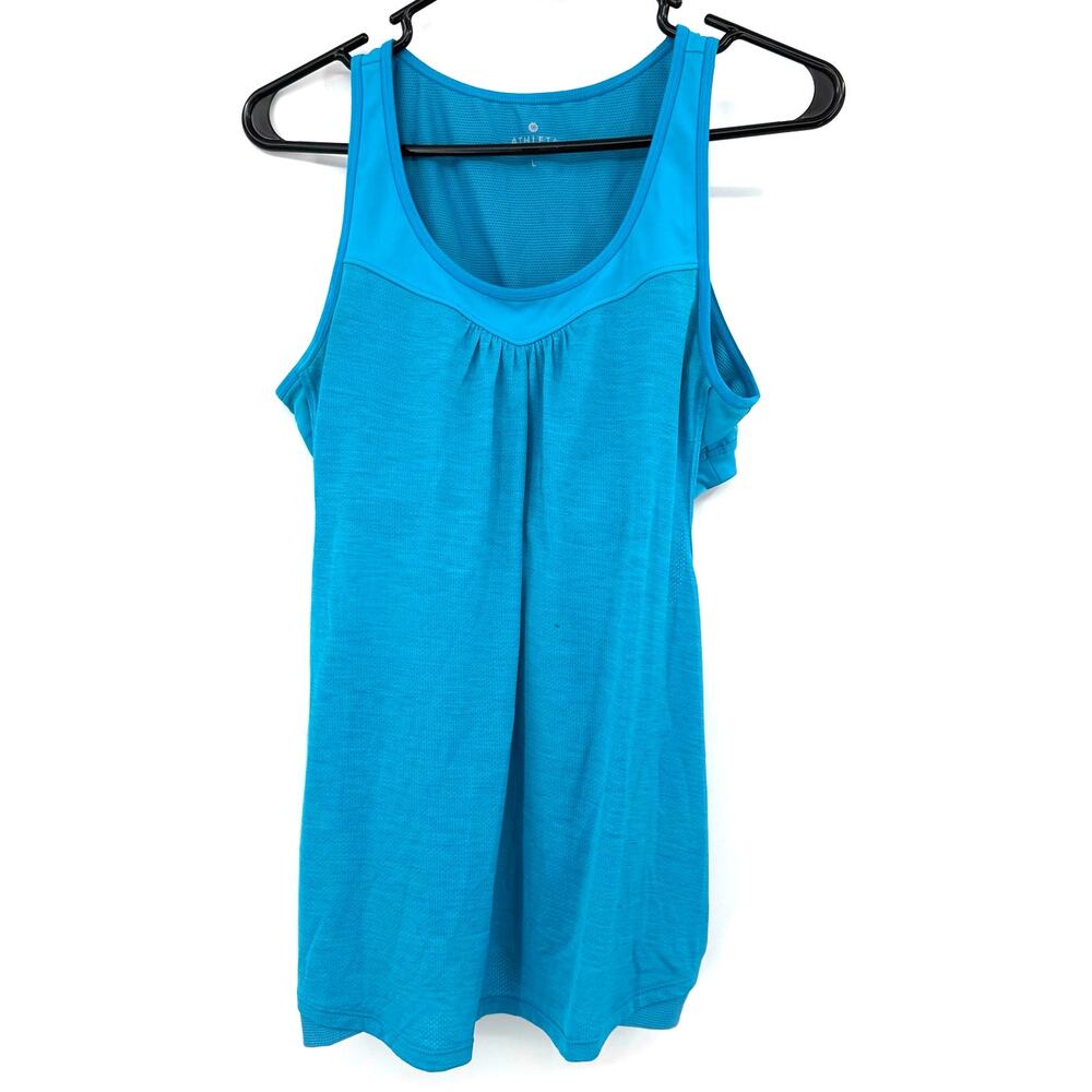 Athleta Size Large Sleeveless Shirt Tank Top Blue Built in Bra Athletic Active